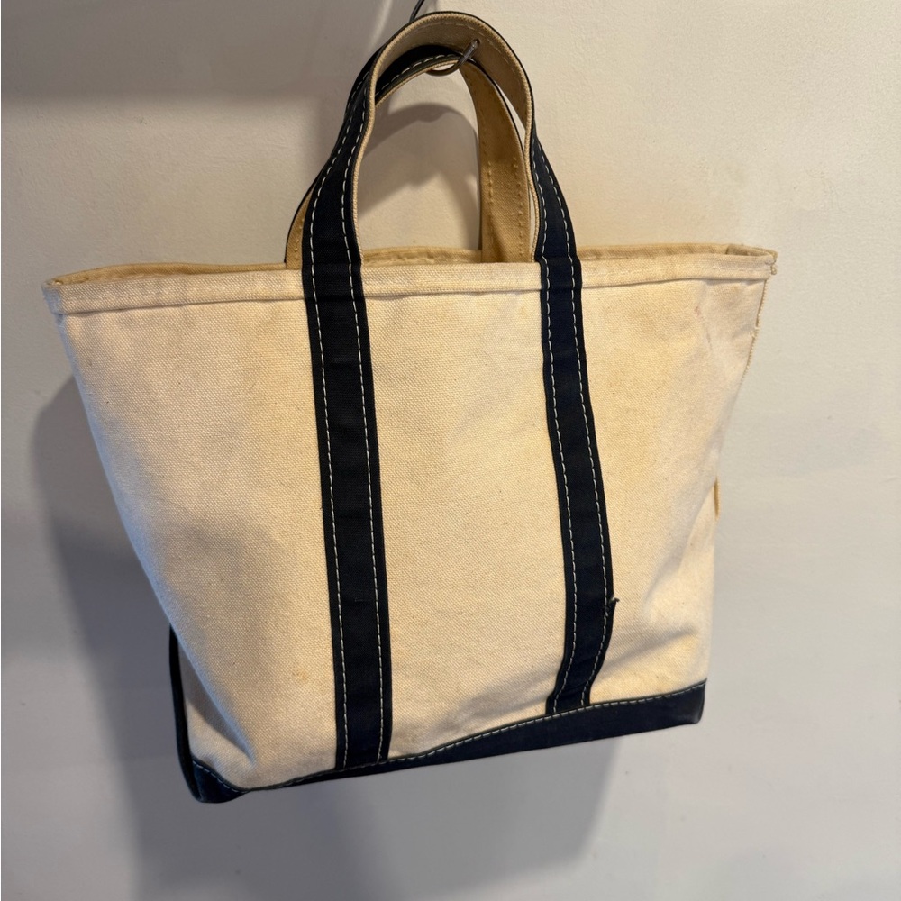 L.L. Bean Canvas Tote with Navy Accents Small Size